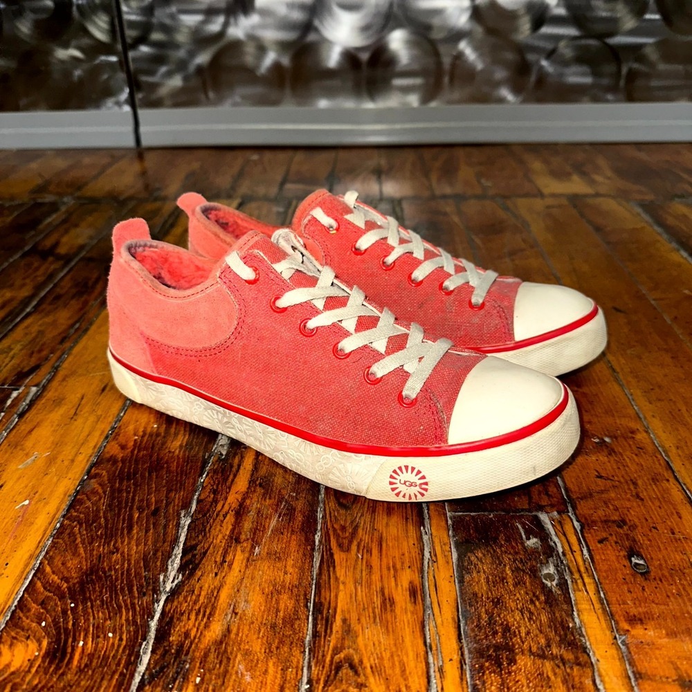 UGG Evera Sneakers Women's Size 8.5 Red Suede Sheepskin Comfort Lace Up Low Top